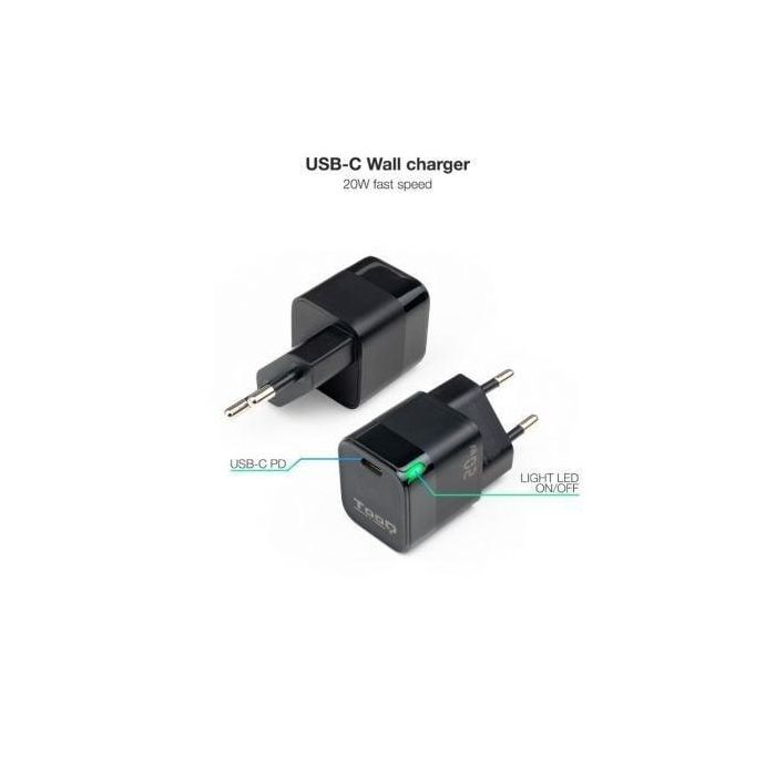 TooQ TQWC-PD20 Cargador de Pared USB-C PD20W de Carga Rápida Universal para Smartphones, Tablets y Otros Dispositivos Móviles Negro 1 TooQ TQWC-PD20 Cargador de Pared USB-C PD20W de Carga Rápida Universal para Smartphones, Tablets y Otros Dispositivos Móviles Negro 1