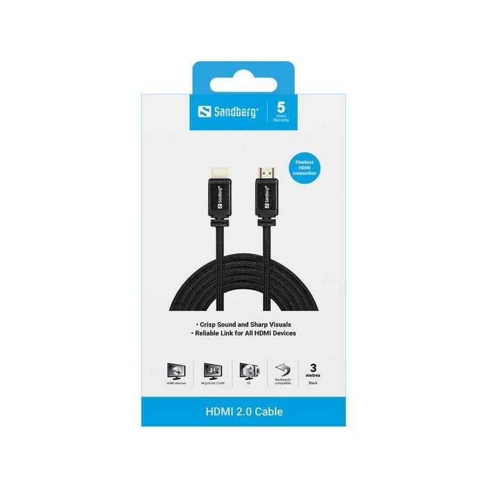 Sandberg Cable HDMI 2.0 19M-19M, 3m, Alta Resolucion y Sonido Cristalino para TV, Consolas y Proyectores 2 Sandberg Cable HDMI 2.0 19M-19M, 3m, Alta Resolucion y Sonido Cristalino para TV, Consolas y Proyectores 2