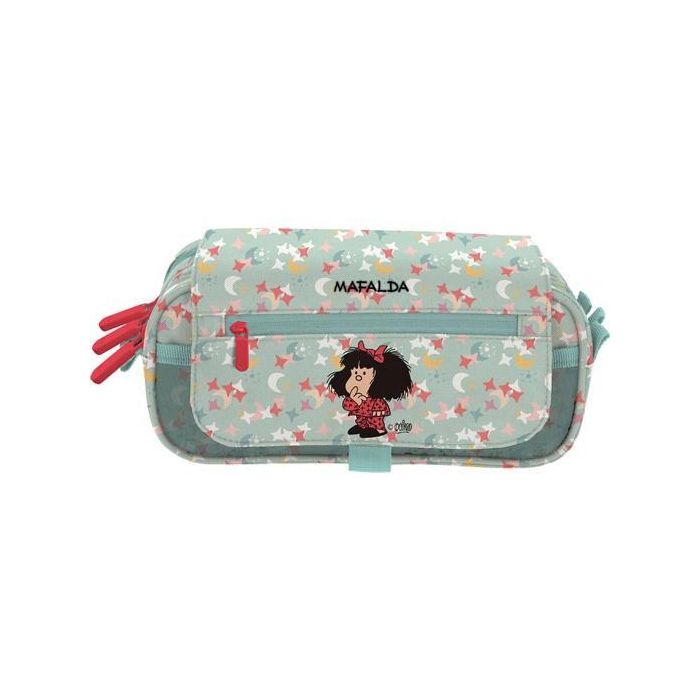 Grafoplás Portatodo Triple C-Solapa Mafalda Pijama, 3 compartimentos, 23x10x10 cm, tiradores con logo