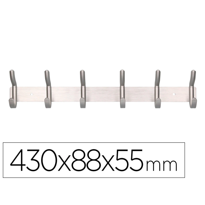 Liderpapel Perchero de Pared Metálico 6 Colgadores, Color Plata Mate, 430x88x55 mm 0 Liderpapel Perchero de Pared Metálico 6 Colgadores, Color Plata Mate, 430x88x55 mm 0