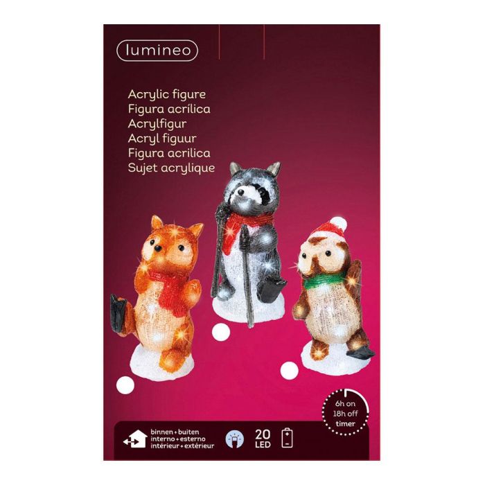 Lumineo Figura Animal Acrílica LED Exterior IP44 Luz Fría 20 LEDs Modelos Surtidos (Zorro, Búho, Mapache) 13x10x24cm 2 Lumineo Figura Animal Acrílica LED Exterior IP44 Luz Fría 20 LEDs Modelos Surtidos (Zorro, Búho, Mapache) 13x10x24cm 2