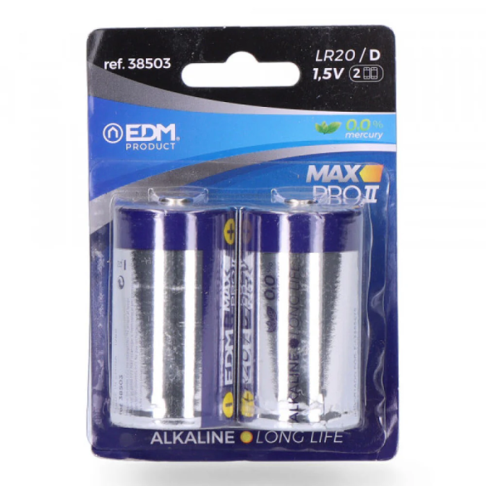 Edm Pila Alcalina Power Life D LR20 1,5V Ø34,2 x 61,5 mm Blister 2 uds Edm Pila Alcalina Power Life D LR20 1,5V Ø34,2 x 61,5 mm Blister 2 uds