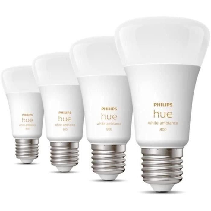 Philips Hue White Ambiance, bombilla LED conectada E27, 60W equivalente, 800 lumen, 4 paquete, Bluetooth Compatible 2 Philips Hue White Ambiance, bombilla LED conectada E27, 60W equivalente, 800 lumen, 4 paquete, Bluetooth Compatible 2