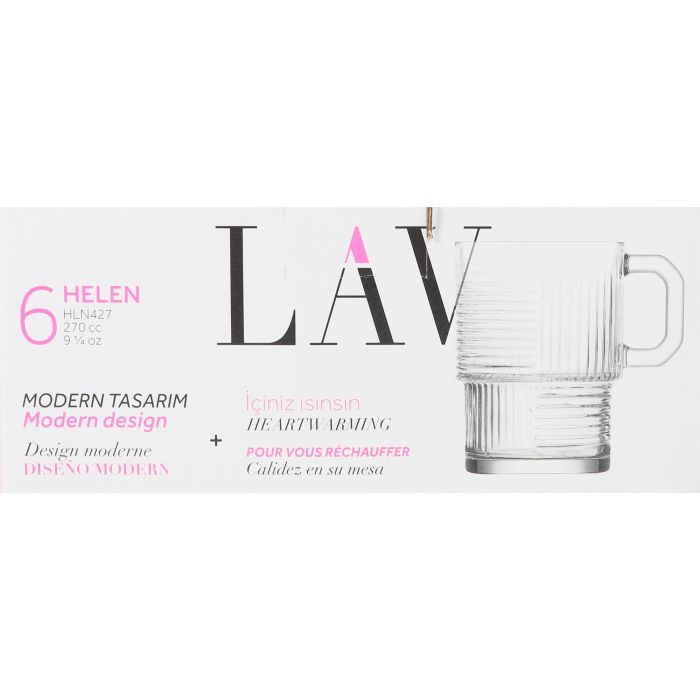 LAV Set 6 Vasos con Asa 270 cc Modelo Helen Medidas 10x7.3x10 cm (8 Cajas)