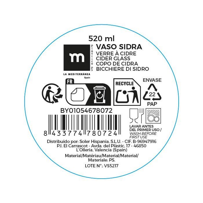 Inde Vaso de Sidra de Plástico PS La Mediterránea 520 ml (12 Unidades) 5