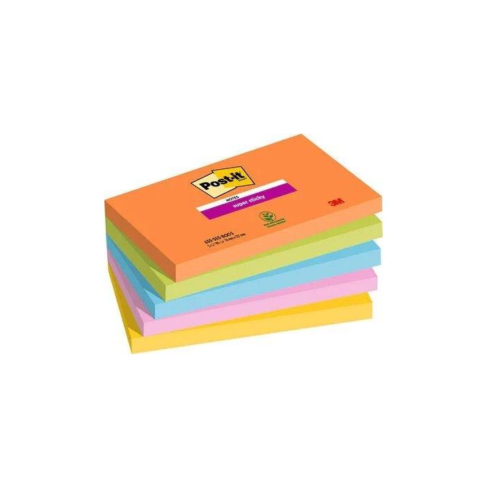 Taco Notas Post-It 655 Super Sticky 76X127 Colores Boost Pack De 5