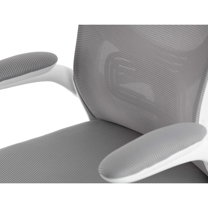 Q-connect Silla Ergonómica de Oficina con Respaldo de Malla Ajustable, Base de Nylon, Color Blanco Gris 3