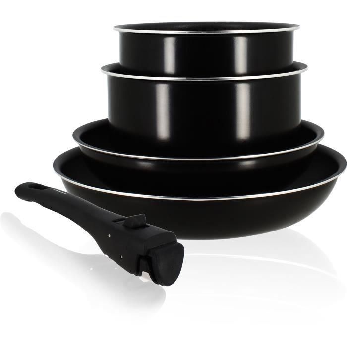Batería de cocina - Inducción - MENASTYL - 6020437 - Aluminio antiadherente - 5 piezas - Mango extraíble - Negro Batería de cocina - Inducción - MENASTYL - 6020437 - Aluminio antiadherente - 5 piezas - Mango extraíble - Negro