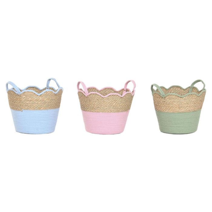 DKD Home Decor Cesta Kids de Seagrass y Algodón Rosa, Verde, Azul, Natural 35 x 28 x 35 cm (3 Unidades) 0 DKD Home Decor Cesta Kids de Seagrass y Algodón Rosa, Verde, Azul, Natural 35 x 28 x 35 cm (3 Unidades) 0
