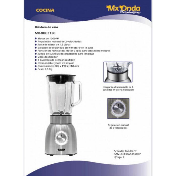 Batidora de Vaso Mx Onda MXBBE2120 Acero 1000 W 1