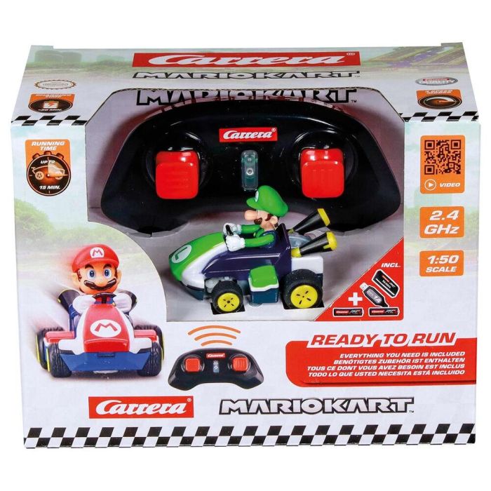 CARRERA Coche RC Luigi Mario Kart, teledirigido, escala 1:50, 5 km/h, +6 años, con batería recargable y USB