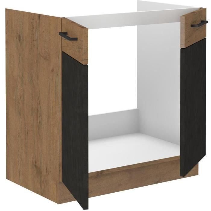 Mueble bajo fregadero ROCK - Melamina con decoración roble lancelot y gris matera - 1 puerta - L80 x H82 cm 1