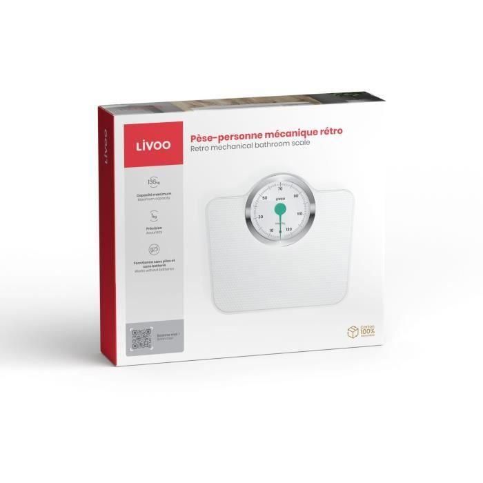 Livoo DOM490 Báscula de baño mecánica retro, sin batería, metal antideslizante, máx. 136 kg, blanco 3