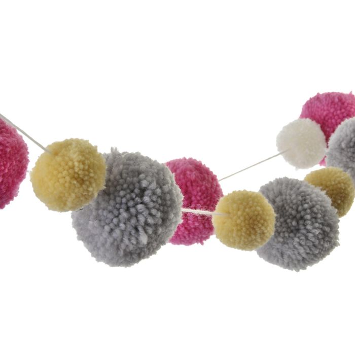 DKD Home Decor Guirnalda Boho de Pompones Poliéster Rosa Gris 170 cm Hecha a Mano (2 Unidades) 1