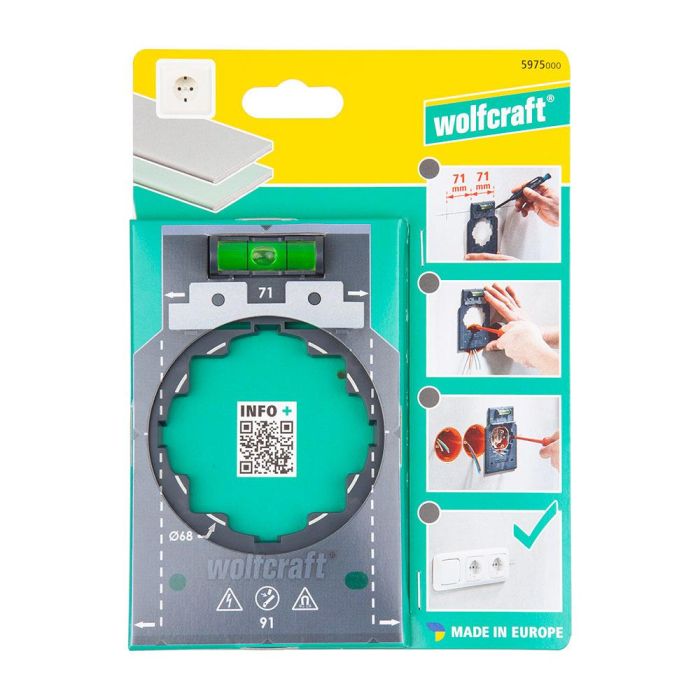 Wolfcraft 5975000 Plantilla para marcar y alinear, para medidas de 71 y 91 mm, obra en seco, instalación de cajas de enchufe e interruptores 2 Wolfcraft 5975000 Plantilla para marcar y alinear, para medidas de 71 y 91 mm, obra en seco, instalación de cajas de enchufe e interruptores 2