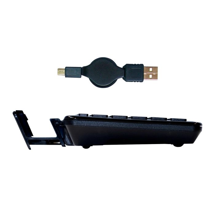 Phoenix technologies Mini Teclado Bluetooth Universal Multimedia con Soporte para Smartphone y Tablet, Batería Recargable Ion Litio, Cable USB Retráctil 4