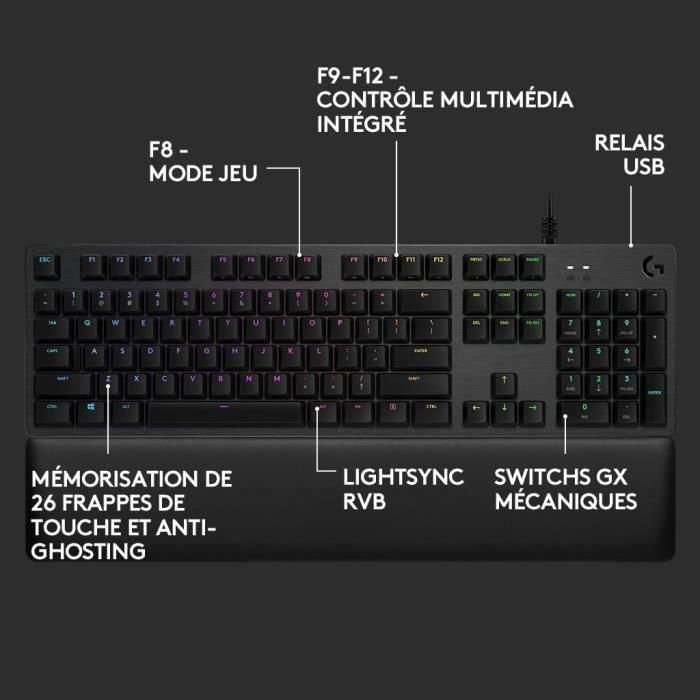 Logitech G - Teclado para juegos - G513 Mecánico - LIGHTSYNC RGB con interruptores GX Brown - Carbono 5