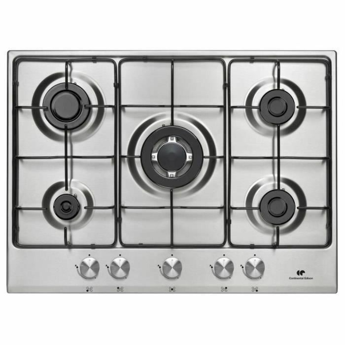 Continental Edison CECTG5VIX - Placa de Gas 5 Fuegos, Incluye 1 Corona de Acero Inoxidable Triple