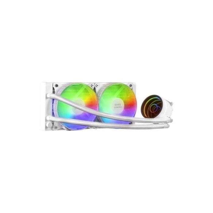 Mars Gaming ML-ONE240W - Sistema de Refrigeración Líquida AIO 240mm Blanco con Espejo Infinito FRGB, TDP 400W, Ventiladores FDB Silenciosos y Multisocket Universal