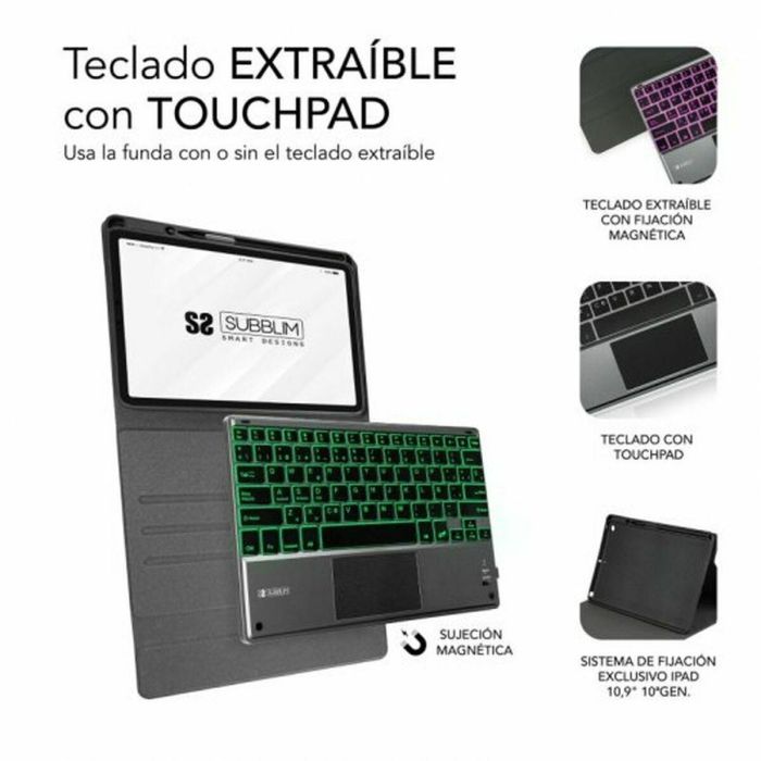 SUBBLIM Funda con Teclado KEYTAB Pro BT Touchpad Retroiluminado para iPad 10.9" 10a Gen Black 7