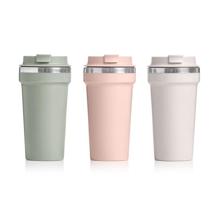 Vaso Termico Tapa 450Ml Surtido 3 Colores Claros Kinvara 8x7x6cm (12 Unidades) 1