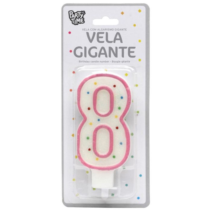 Vela Aniversario 8 Party Time 14 cm  1