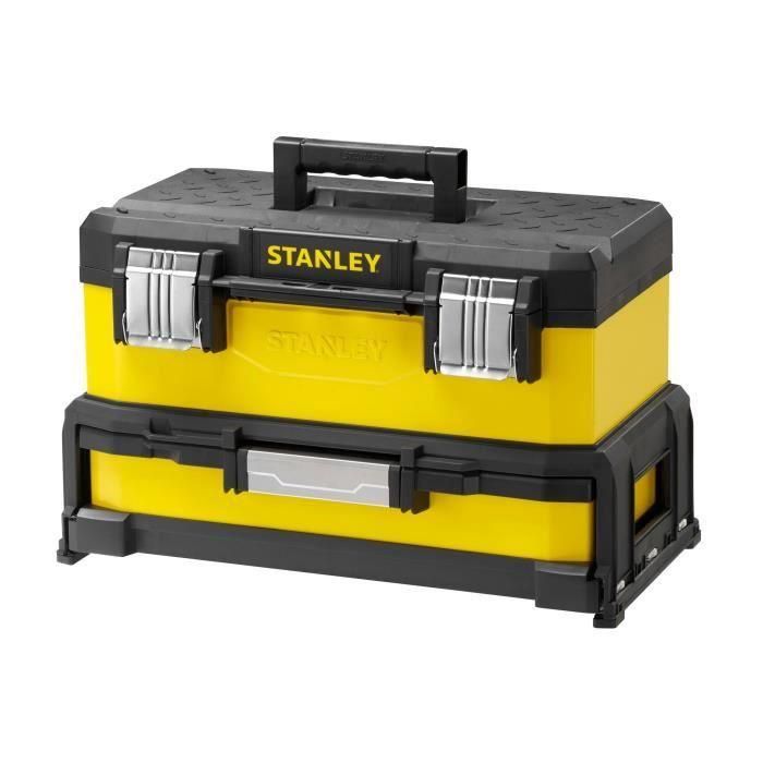 Stanley Caja de Herramientas Vacía con Cajón Amarillo 51cm - Bi-Material: Metal Galvanizado y Polipropileno - Mango Telescópico