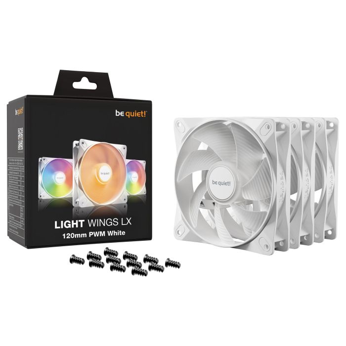 Be Quiet! LIGHT WINGS LX PWM White Triple-Pack 120mm Ventilador con Iluminación LED RGB, 1600 RPM, Rodamiento de Rifle, 3 Unidades Be Quiet! LIGHT WINGS LX PWM White Triple-Pack 120mm Ventilador con Iluminación LED RGB, 1600 RPM, Rodamiento de Rifle, 3 Unidades