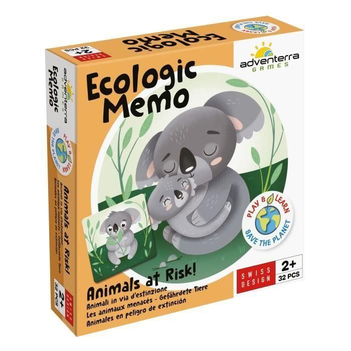 GEOMAG GEO7640179640428 Juego de Memoria Memo Ecológico: Animales en Peligro de Extinción. Educativo para niños y familias.