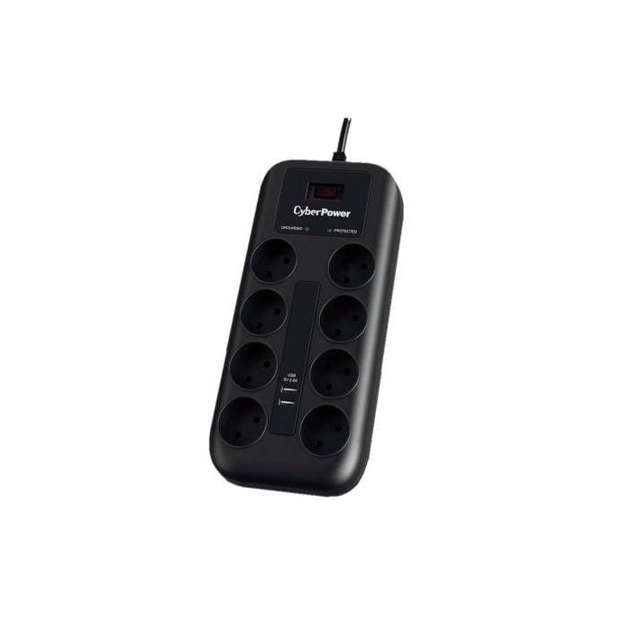 CyberPower P0820SUF0-DE Regleta Supresor de Picos, 8 Tomas Schuko con Interruptor, 2 USB Carga, Cable 1.8m, Negro CyberPower P0820SUF0-DE Regleta Supresor de Picos, 8 Tomas Schuko con Interruptor, 2 USB Carga, Cable 1.8m, Negro