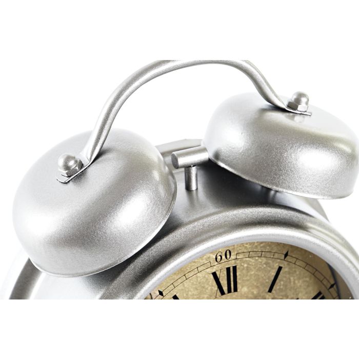 DKD Home Decor Reloj de Sobremesa Estilo Loft. Fabricado en Hierro y Cristal Color Plateado. 25 Alto x 19 Ancho x 7.5 Fondo cm. Requiere 3 Pilas AA. 2