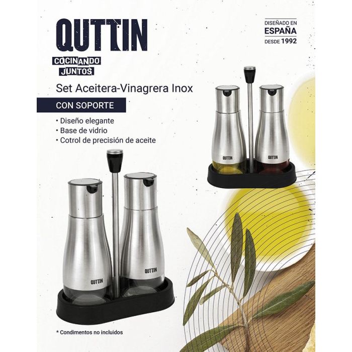 Quttin Set 2 Aceiteras Inoxidables con Soporte - 9.5 x 23 x 17.8 cm (12 Unidades) 1