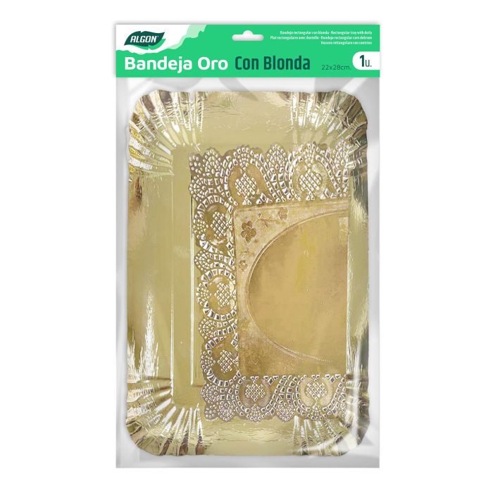 Bandeja Rectangular Oro con Blonda 22x28 cm - Algon (48 Unidades) 1 Bandeja Rectangular Oro con Blonda 22x28 cm - Algon (48 Unidades) 1