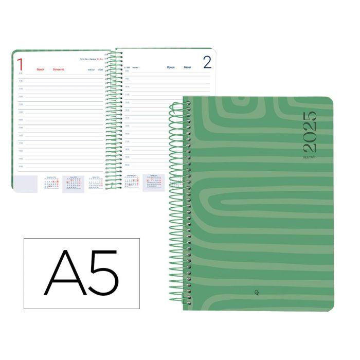 Agenda Espiral Liderpapel Syros A5 2025 Dia Pagina Colorverde Papel 60 gr Catalan