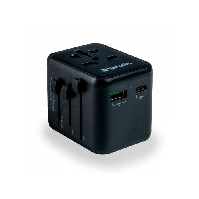 Verbatim Uta-02 Adaptador Universal de Viaje con 1 Puerto USB-C PD 20W y 1 Puerto USB-A QC 18W