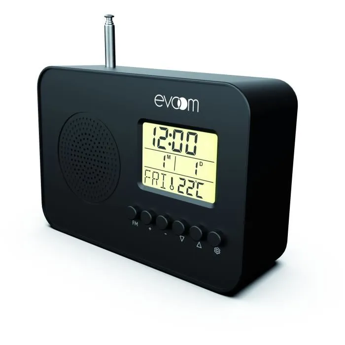 Evoom Radio Reloj Despertador Inteligente EVO3700527306148 con Visualización de Fecha, Hora, Temperatura y Humedad - Negro 1 Evoom Radio Reloj Despertador Inteligente EVO3700527306148 con Visualización de Fecha, Hora, Temperatura y Humedad - Negro 1