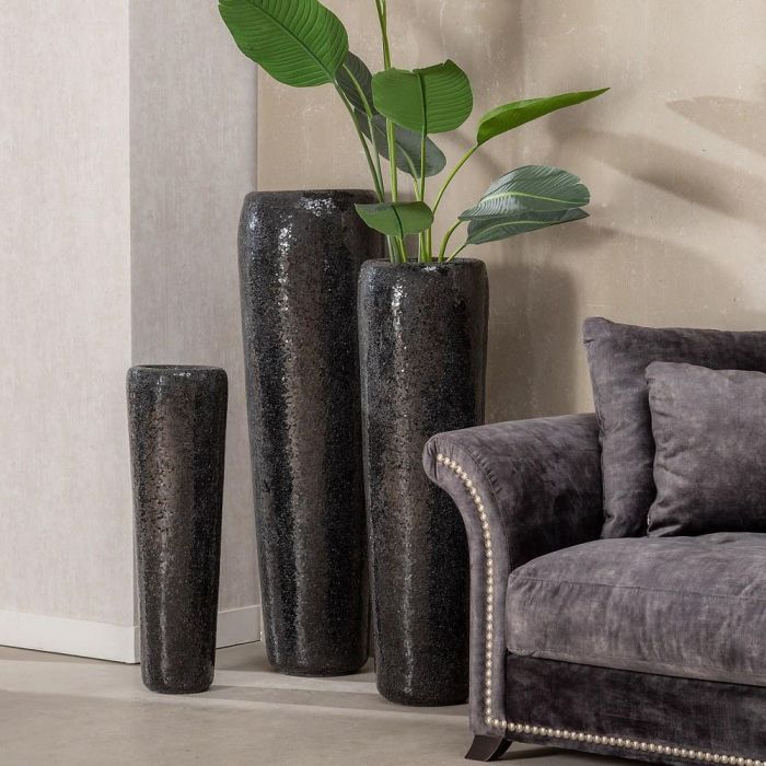 Jarrón Negro Fibra de Vidrio Decoración 34 X 34 X 127 cm