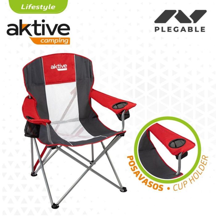 Silla Plegable para Camping Aktive Gris oscuro Rojo 56 x 98 x 59 cm (4 Unidades) 2