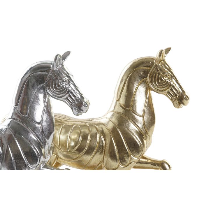 DKD Home Decor Figura Caballo Resina Dorado Plateado 9.5 x 33.5 x 34 cm (2 Unidades) 1