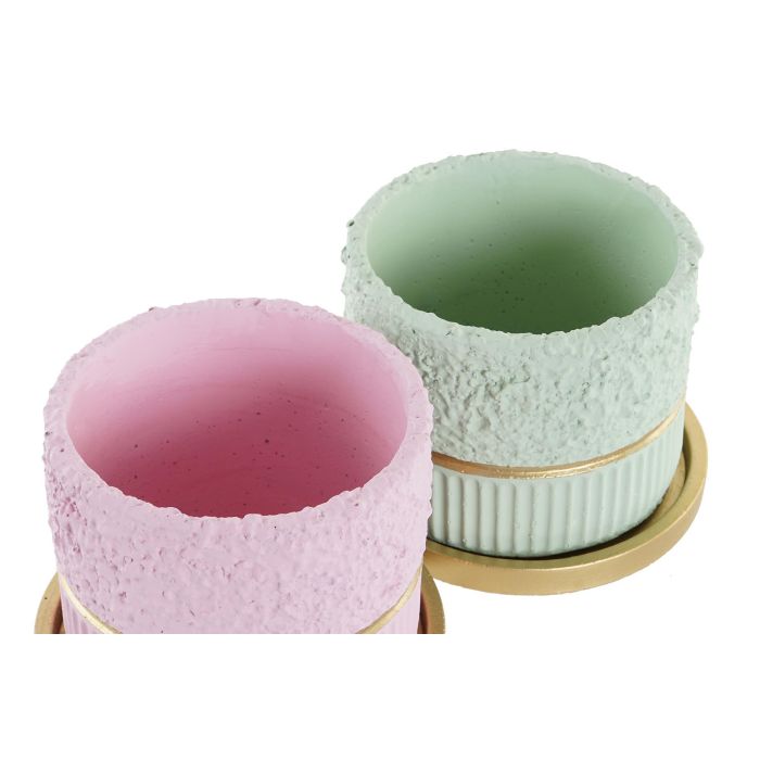 DKD Home Decor Maceta Set de 2 Piezas Cemento Rosa Verde 20 x 16.5 x 20 cm 2