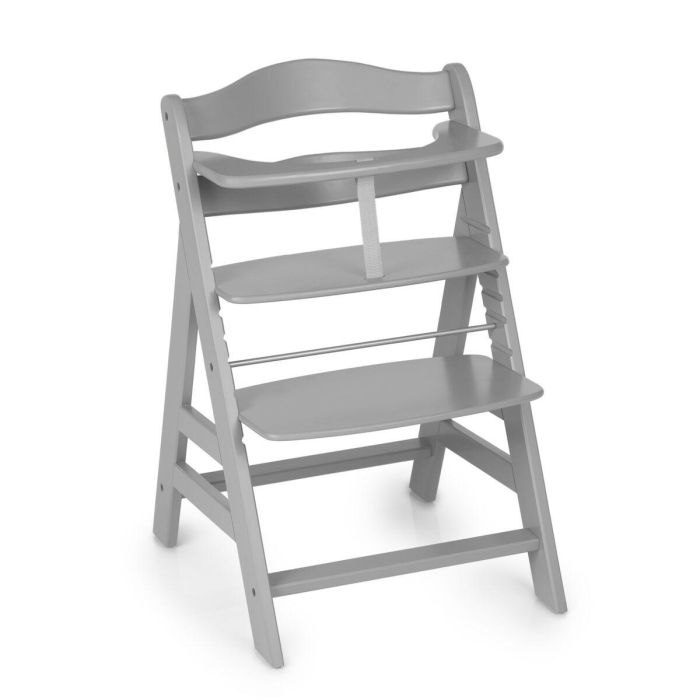 HAUCK Alpha + Silla alta de madera escalable para bebé - Asiento y reposapiés ajustables, arnés 5 puntos, gris 12