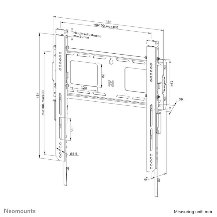 Neomounts WL30-750BL14 Soporte de pared fijo Heavy Duty para pantallas 42-75", Max 100kg, VESA 100x100-400x400, D:4,2cm, ajuste de nivel 6