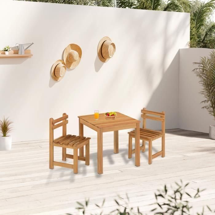 Juego de comida de jardín para niños - mesa cuadrada 65x65cm y 2 sillas - Madera - Para niños 4