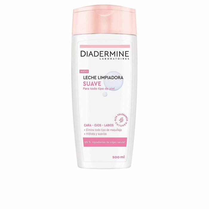 Diadermine Leche Limpiadora Facial Suave para Rostro, Elimina Impurezas y Maquillaje Resistente al Agua, Todo Tipo de Pieles 200 ml