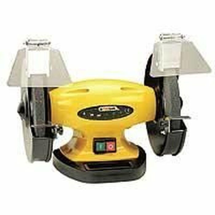 FAR TOOLS BG200B Rectificadora de banco 550 W, disco 200 mm, para afilado y desbarbado de herramientas metálicas, con iluminación y soporte