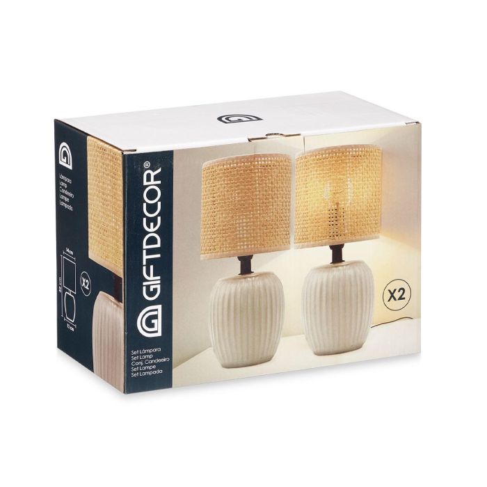 Set 2 Lamparas Sobremesa Blancas Rayas Giftdecor 29X21CM (6 Unidades) 2 Set 2 Lamparas Sobremesa Blancas Rayas Giftdecor 29X21CM (6 Unidades) 2