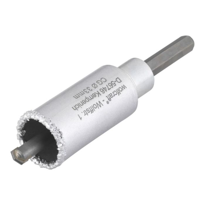 Wolfcraft Corona de perforación recubierta de carburo de tungsteno, Ø33 x 55 mm, con adaptador y broca centradora Wolfcraft Corona de perforación recubierta de carburo de tungsteno, Ø33 x 55 mm, con adaptador y broca centradora