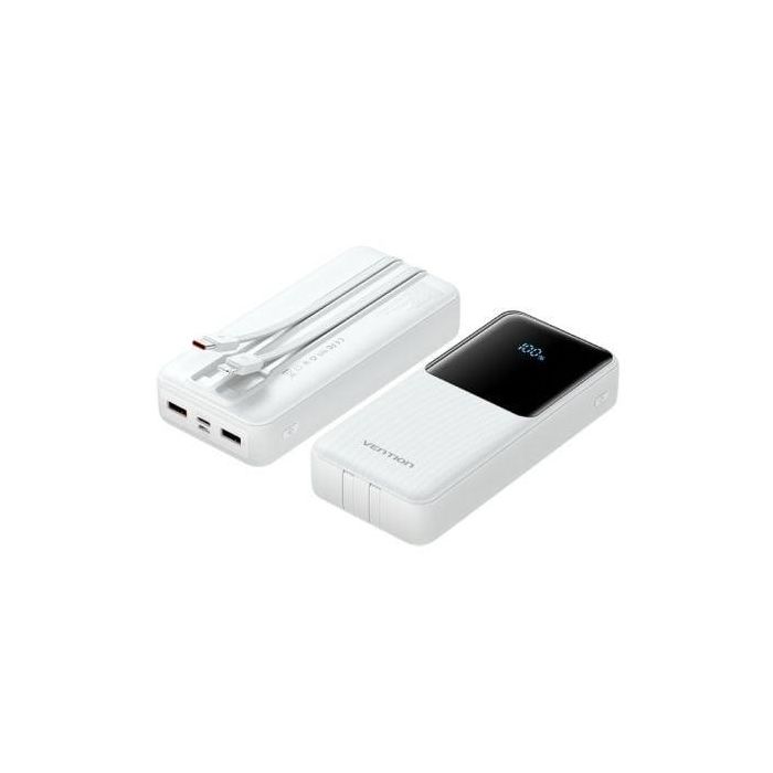Vention FHPW0 Powerbank 20000mAh Carga Rápida 22.5W Blanca con Cables USB-C y Lightning Integrados 1
