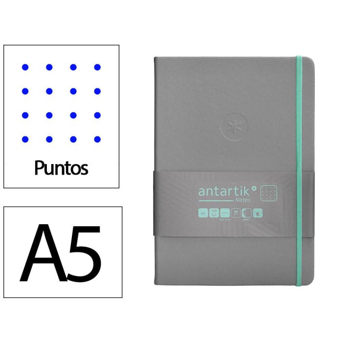 Cuaderno Con Gomilla Antartik Notes Tapa Dura A5 Hojas Puntos Gris Y Turquesa 100 Hojas 80 gr Fsc