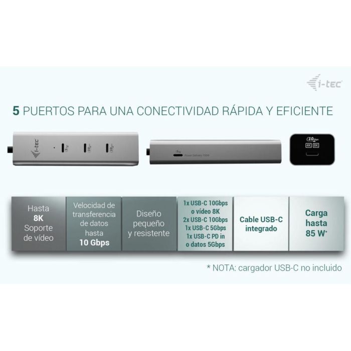 Hub USB i-Tec C31HUBMETAL8KPDPRO Plateado 2